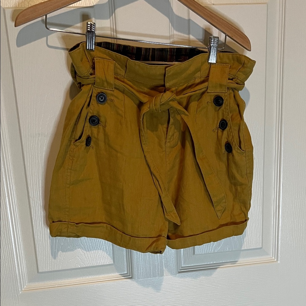 Women's High Waist Mustard Tie-Front Shorts